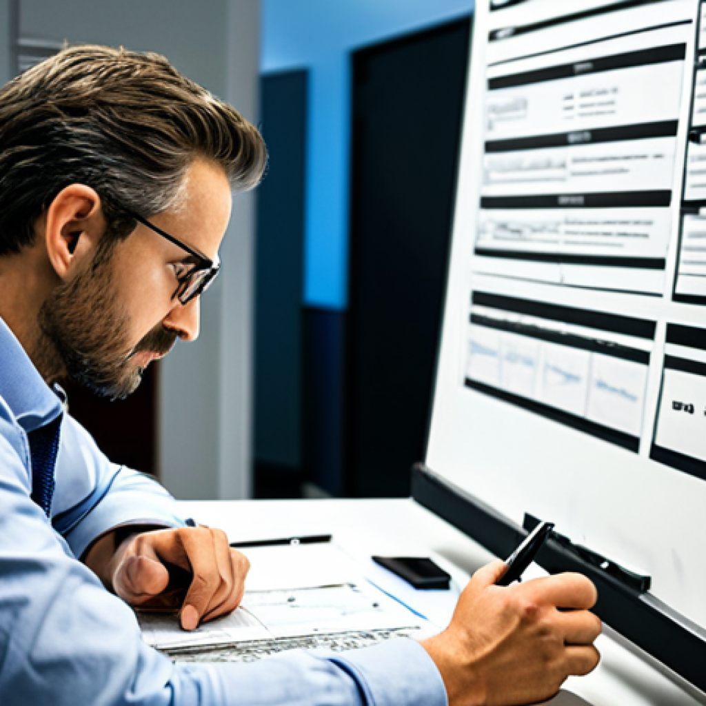 A meticulous male film director, dressed in a professional, modest shirt and trousers, sits intently at a large modern conference table. He is deeply focused on reviewing a complex shooting script, a pen held thoughtfully in his well-formed hand. The table is covered with detailed storyboards, production notes, and call sheets. In the background, a large whiteboard displays intricate production schedules and a timeline, indicating a well-organized pre-production office. The scene is illuminated with cinematic, natural lighting, creating an atmosphere of focused creativity. fully clothed, appropriate attire, professional dress, safe for work, appropriate content, perfect anatomy, correct proportions, natural pose, well-formed hands, proper finger count, natural body proportions, professional photography, high quality, professional.