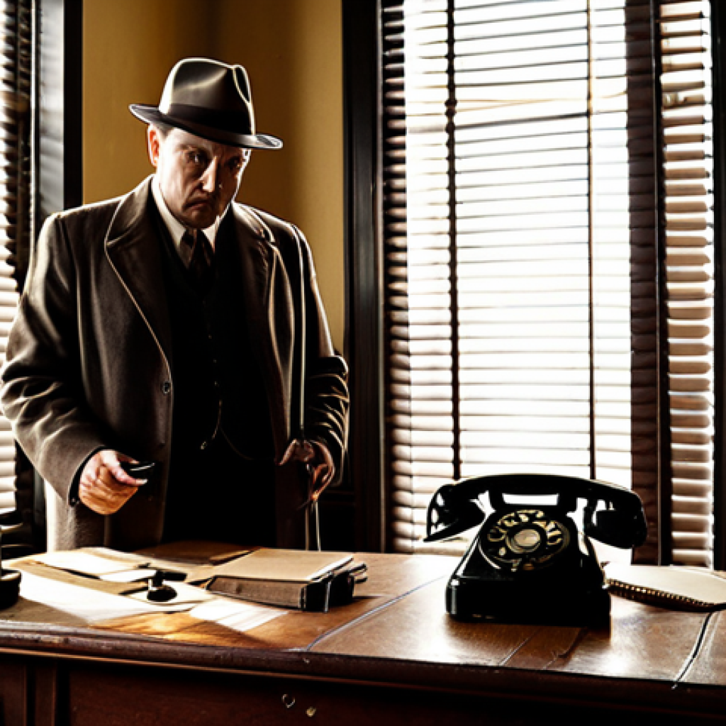 Vintage Detective Office**
"A meticulously detailed film set depicting a 1940s detective's office, fully clothed, appropriate attire. The room is cluttered with vintage props: a rotary phone, a fedora on a coat rack, a half-empty glass of whiskey on a mahogany desk. Sunlight streams through venetian blinds, casting shadows across the room. Perfect anatomy, correct proportions, well-formed hands, proper finger count. Safe for work, appropriate content, professional, modest, family-friendly, high quality, professional photography, realistic, cinematic lighting."
**