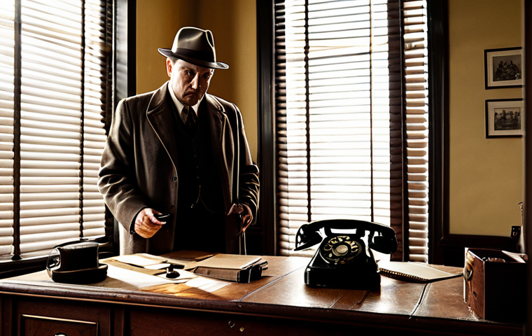 Vintage Detective Office**
"A meticulously detailed film set depicting a 1940s detective's office, fully clothed, appropriate attire. The room is cluttered with vintage props: a rotary phone, a fedora on a coat rack, a half-empty glass of whiskey on a mahogany desk. Sunlight streams through venetian blinds, casting shadows across the room. Perfect anatomy, correct proportions, well-formed hands, proper finger count. Safe for work, appropriate content, professional, modest, family-friendly, high quality, professional photography, realistic, cinematic lighting."
**