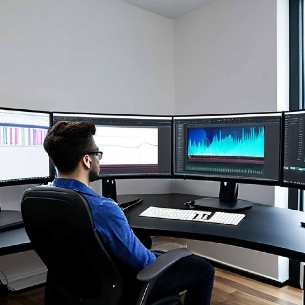 영화 제작용 소프트웨어 추천 - Professional Editing Suite**
"A focused video editor, fully clothed in a casual but professional ou...