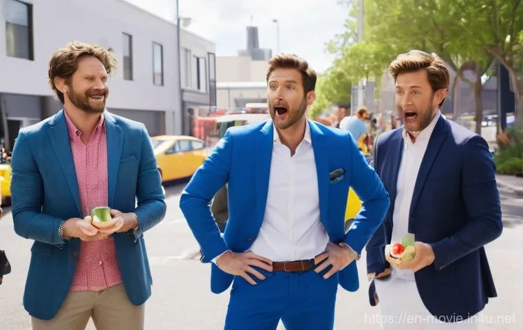 촬영 현장에서 일어난 유쾌한 에피소드 - **A vibrant and chaotic scene on a commercial set during a smoothie advertisement shoot.** A modern,...