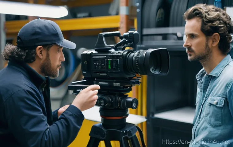 촬영 현장 문제 해결 사례 - **A film crew expertly adapting to an unexpected fog on an outdoor set.** On a slightly overcast, at... 촬영 현장 문제 해결 사례 - **A film crew expertly adapting to an unexpected fog on an outdoor set.** On a slightly overcast, at...