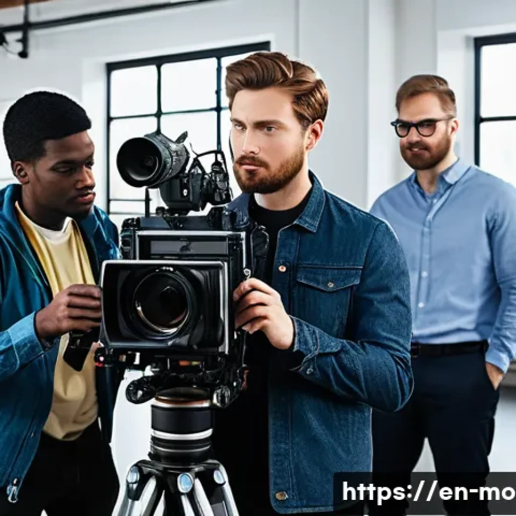 영화 제작사 인사 담당자의 팁 - A dynamic film production set scene capturing a diverse crew working collaboratively under pressure:...