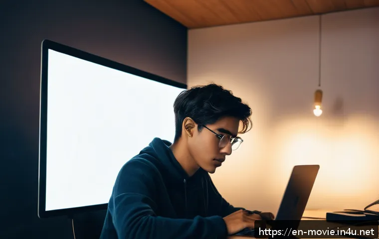 영화 제작사의 이직 성공 사례 - A young, diverse filmmaker sitting at a cozy, modern workspace filled with film scripts, a laptop, a...