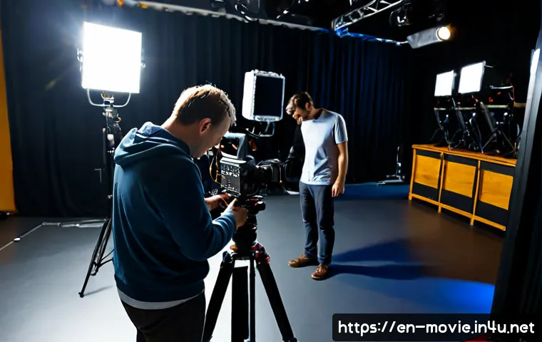 Home 15 영화 제작에서의 팀워크 사례 - Photorealistic behind-the-scenes film production teamwork on a soundstage, diverse director, cinemat...